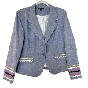 FOR CYNTHIA LINEN BLEND BLAZER SIZE XL BLUE MULTI  JACKET